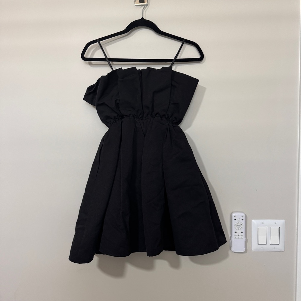 STAUD Cordelia Pleated Strapless Mini Dress Black Pockets Corset Size Medium - Picture 8 of 8